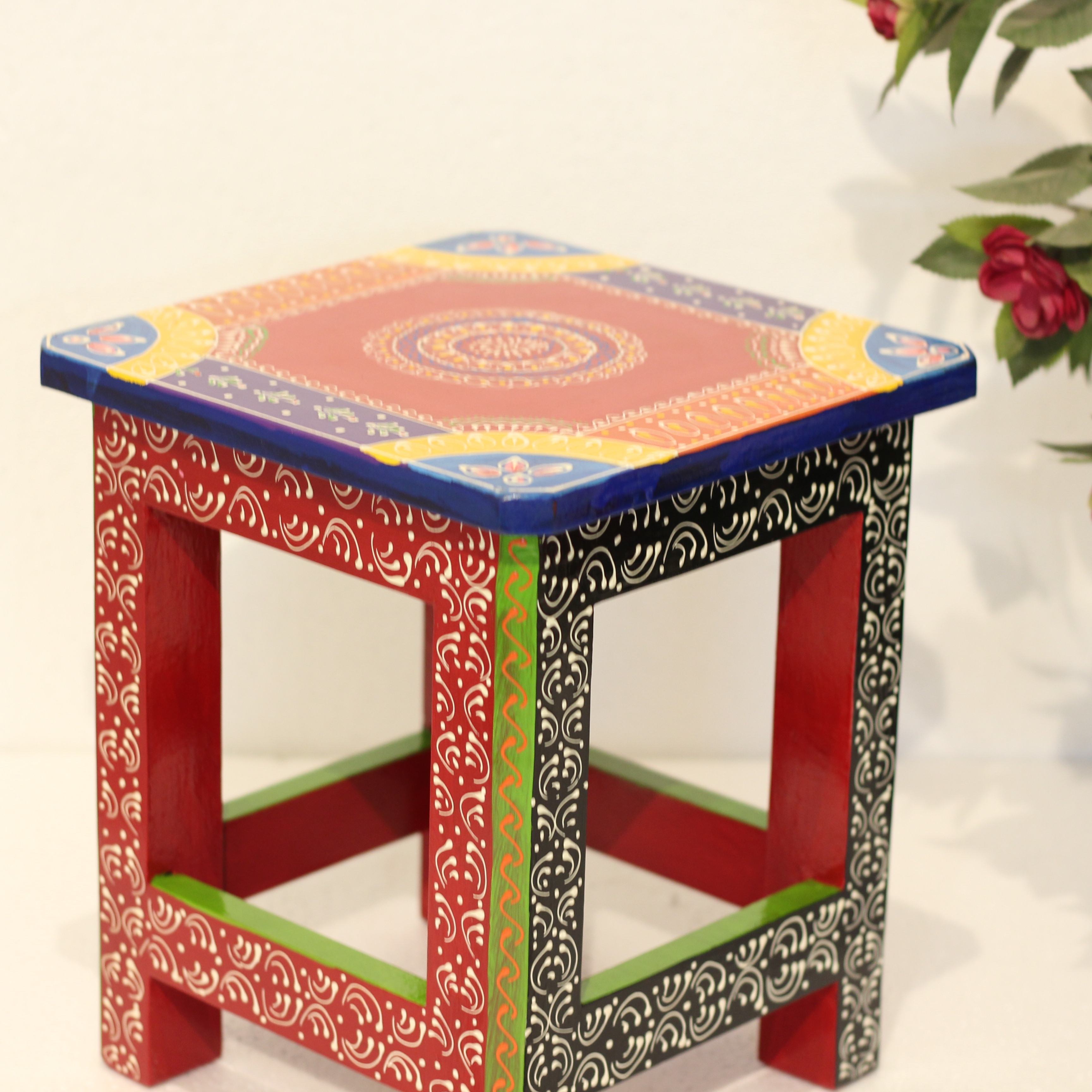 Handcrafted Wooden hand painted Stool